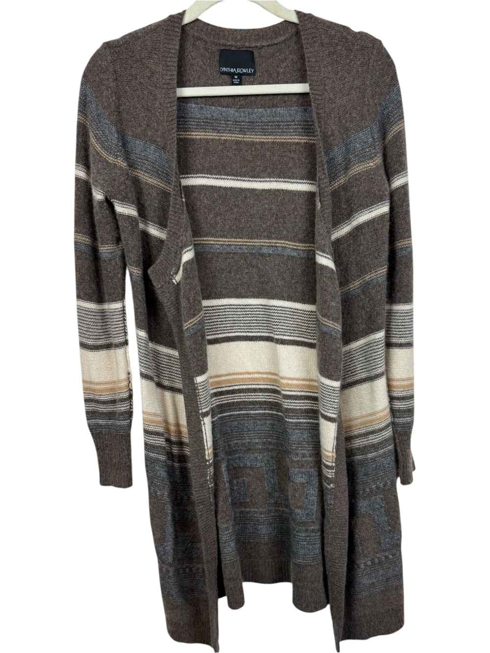 Cynthia Rowley Womens Brown Wool Cashmere Open Front Striped Cardigan M